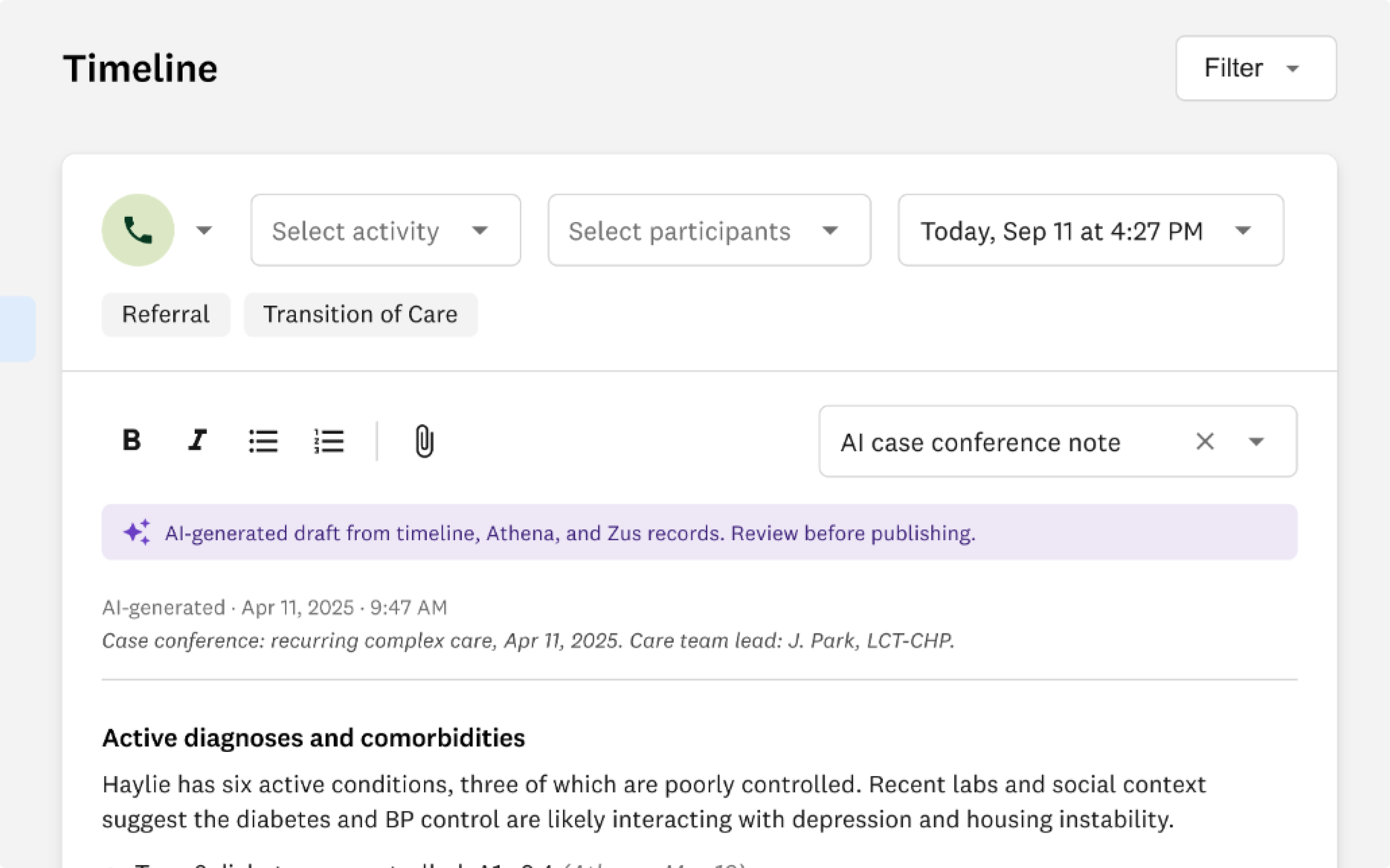 Editable summary output