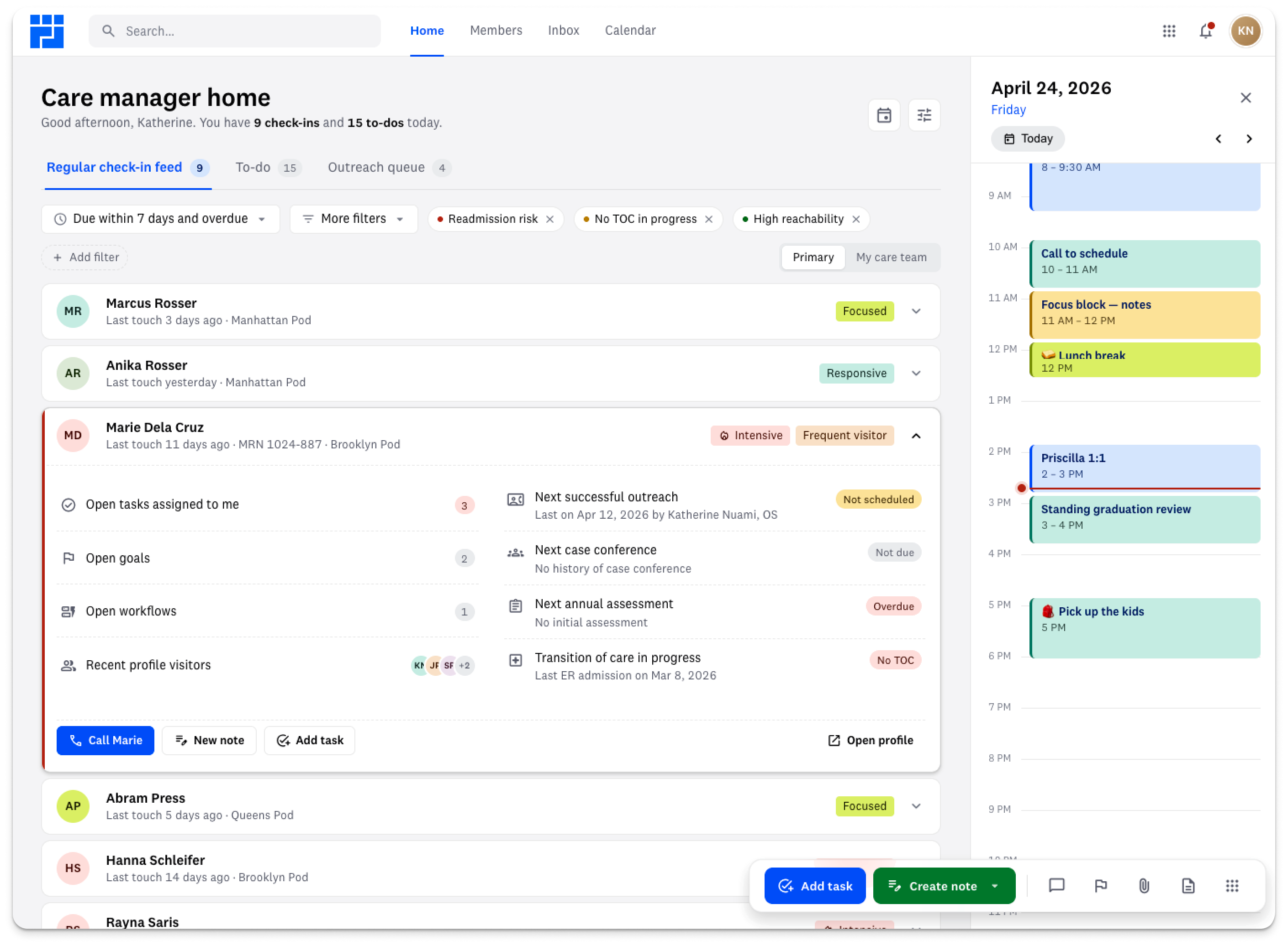 Care manager home — prioritized member feed